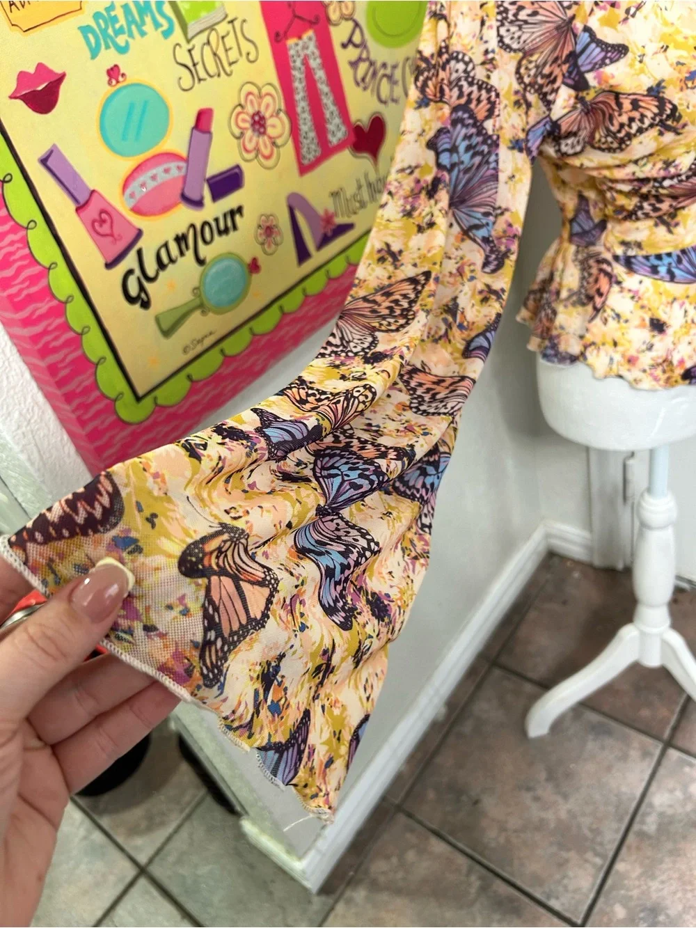 Butterfly Print Peplum Blouse - Peach Floral - Picture 5 of 8